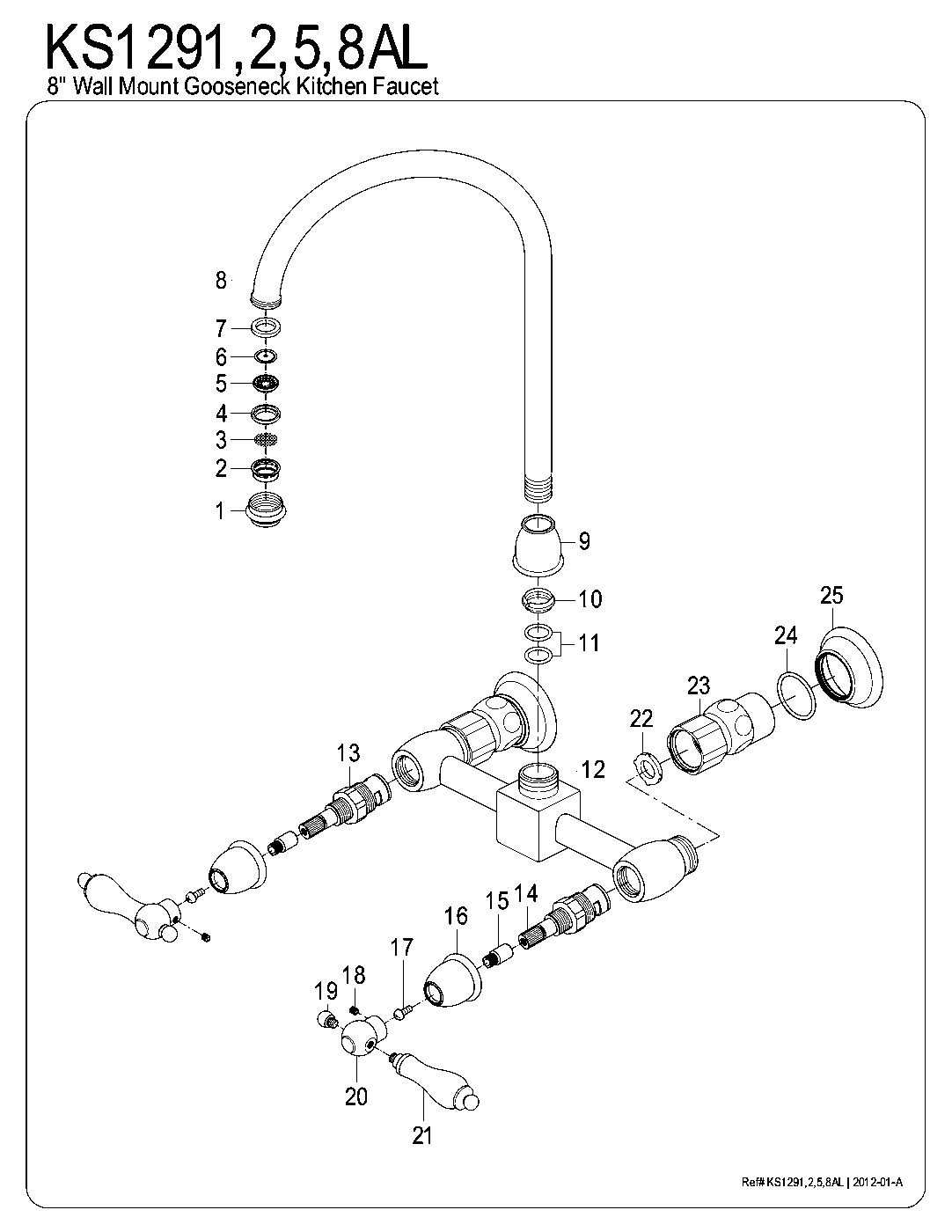 Kingston Brass KS1291AL exploded parts diagram