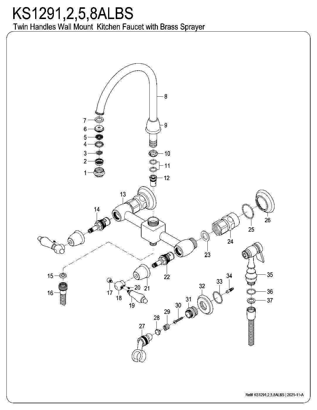 Kingston Brass KS1291ALBS exploded parts diagram