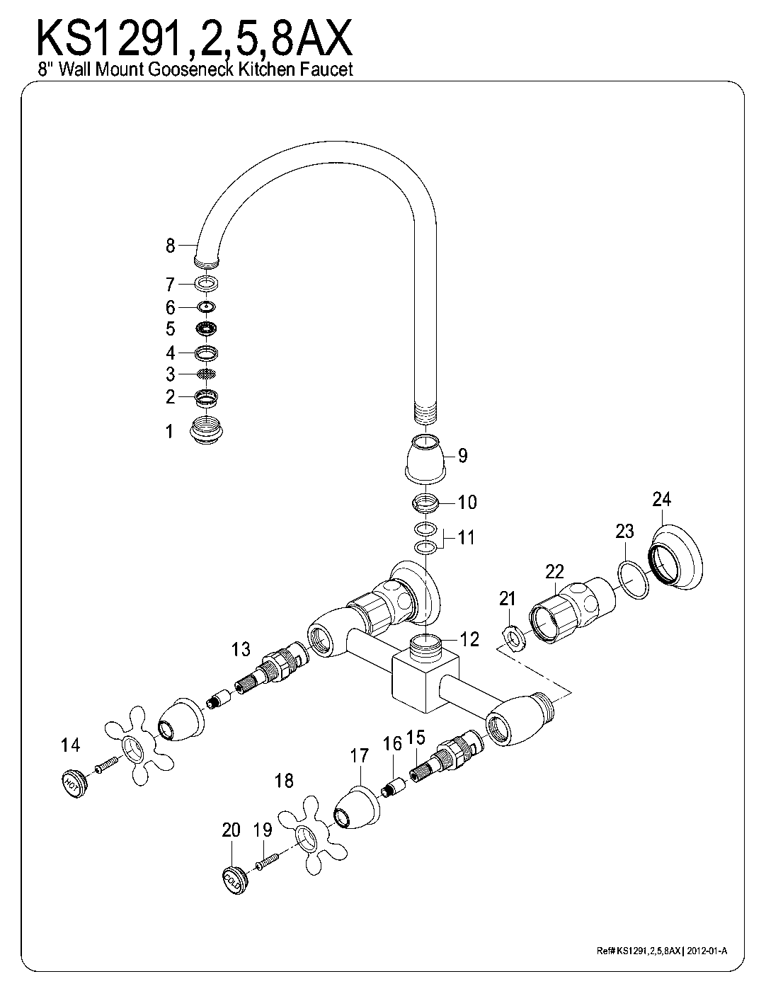 Kingston Brass KS1291AX exploded parts diagram