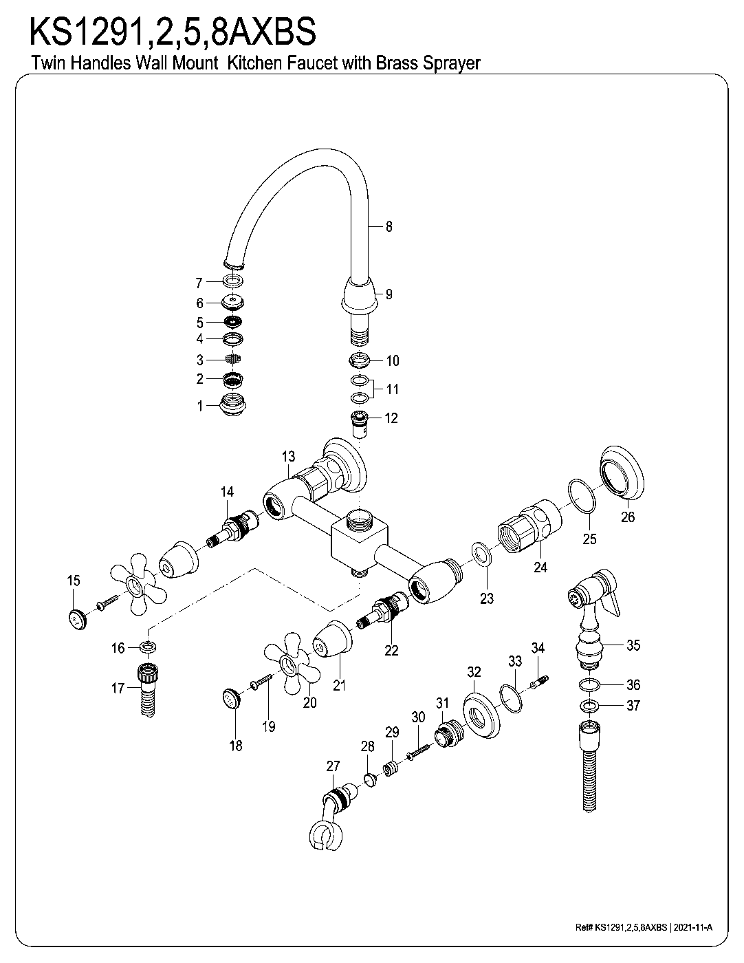 Kingston Brass KS1291AXBS exploded parts diagram