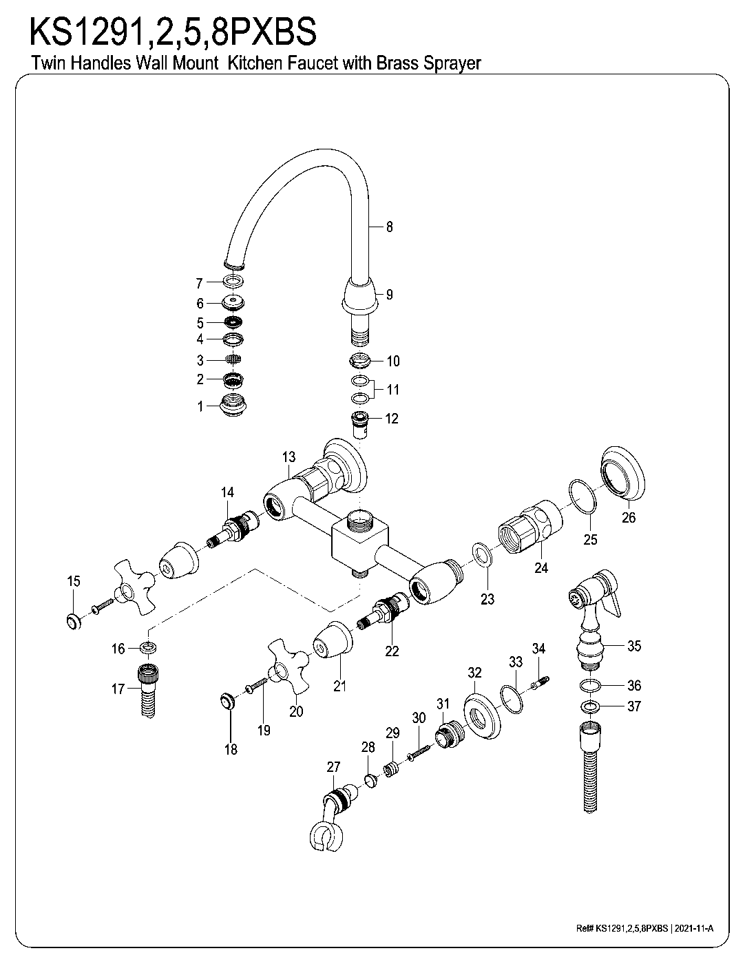 Kingston Brass KS1291PXBS exploded parts diagram