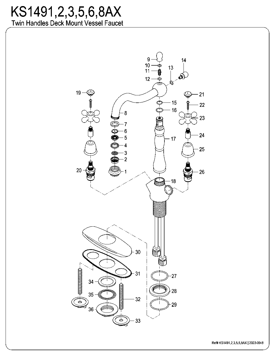 Kingston Brass KS1491AX exploded parts diagram