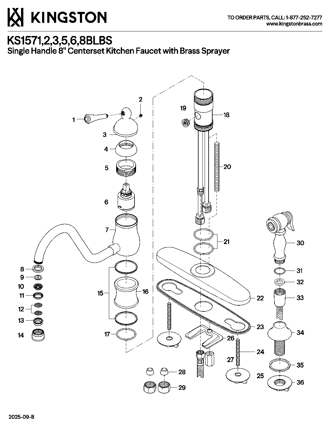 Kingston Brass KS1572BLBS exploded parts diagram