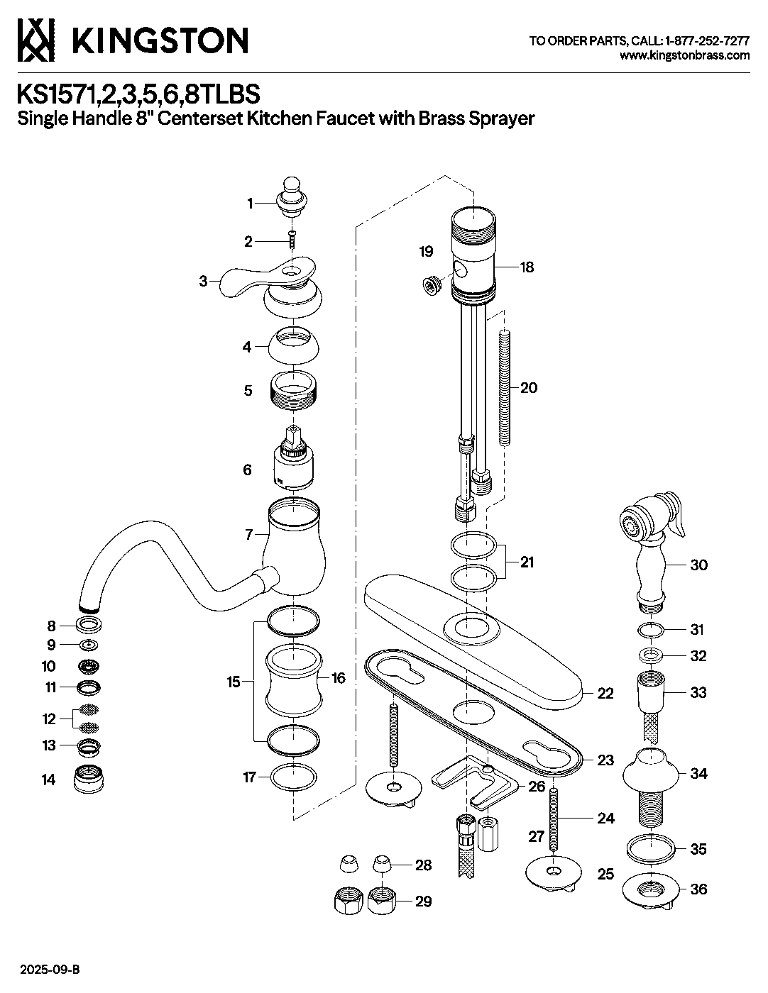 Kingston Brass KS1572TLBS exploded parts diagram