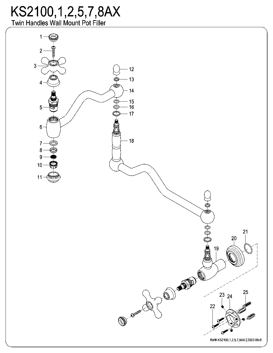 Kingston Brass KS2100AX exploded parts diagram