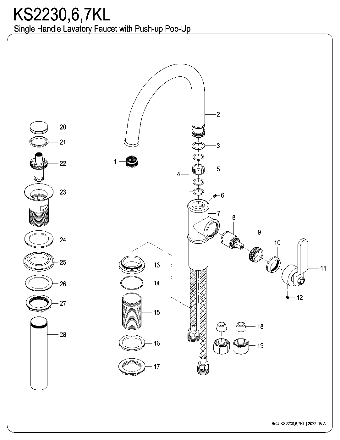 Kingston Brass KS2230KL exploded parts diagram