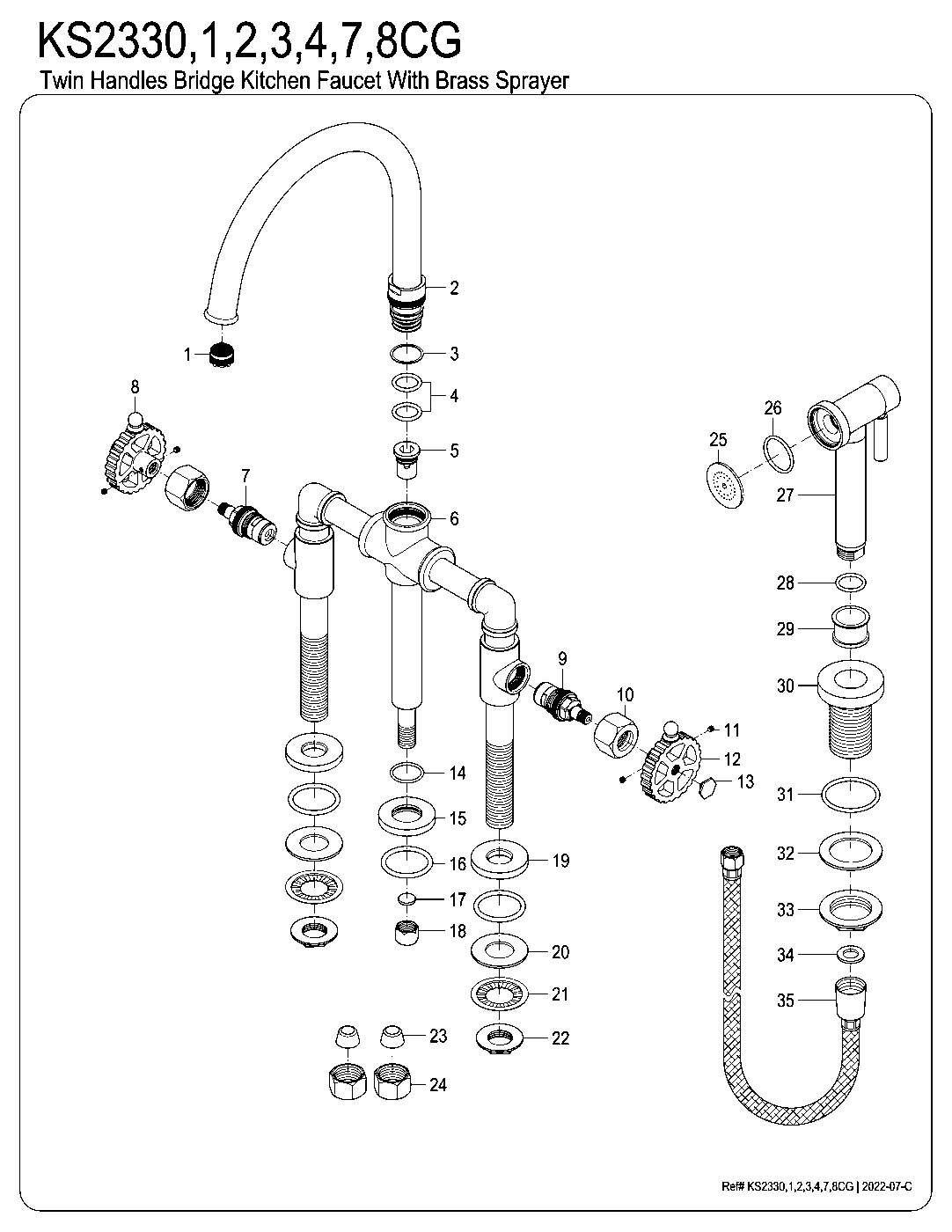 Kingston Brass KS2330CG exploded parts diagram
