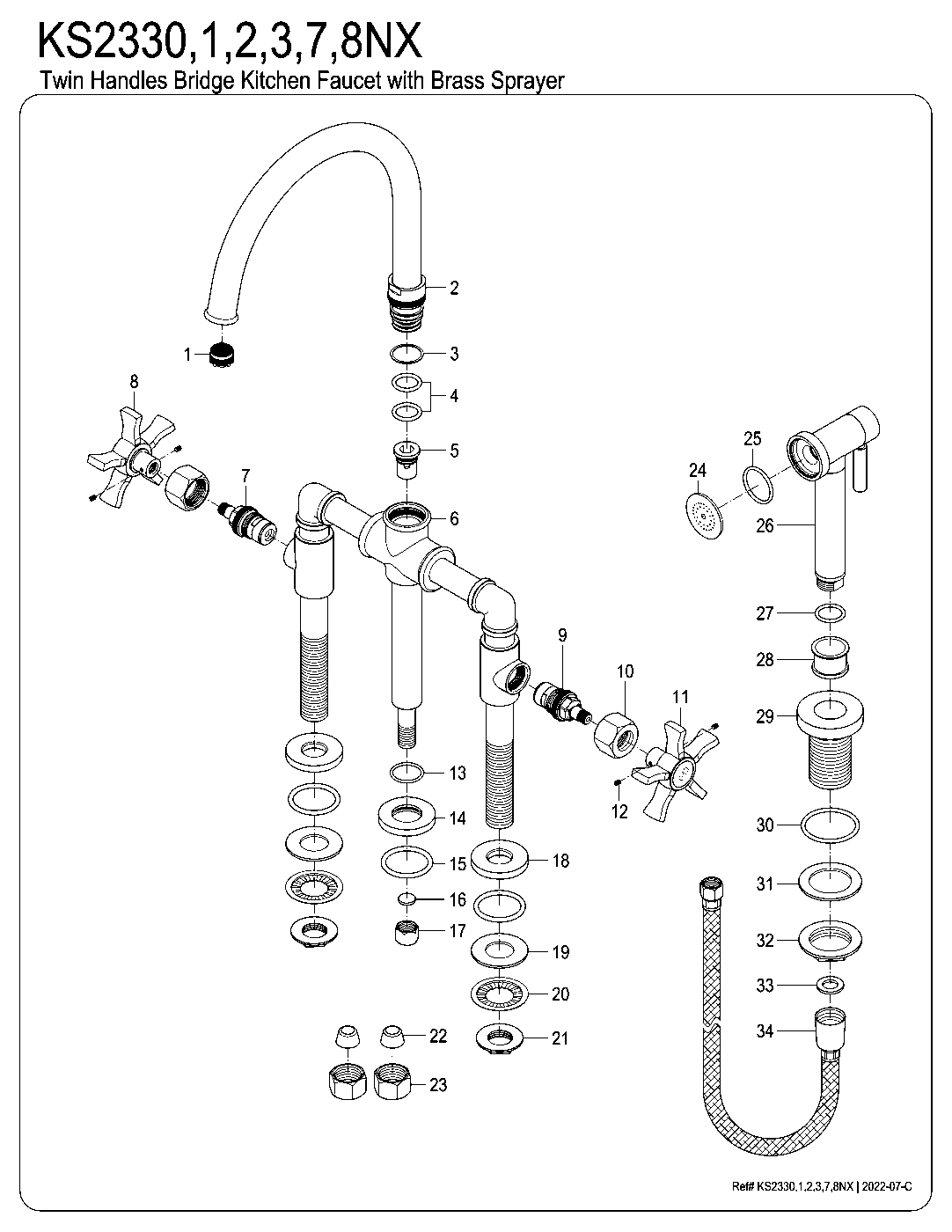 Kingston Brass KS2330NX exploded parts diagram
