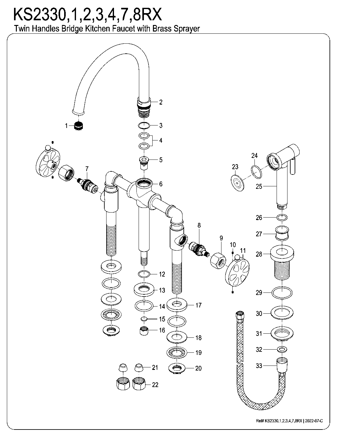 Kingston Brass KS2330RX exploded parts diagram