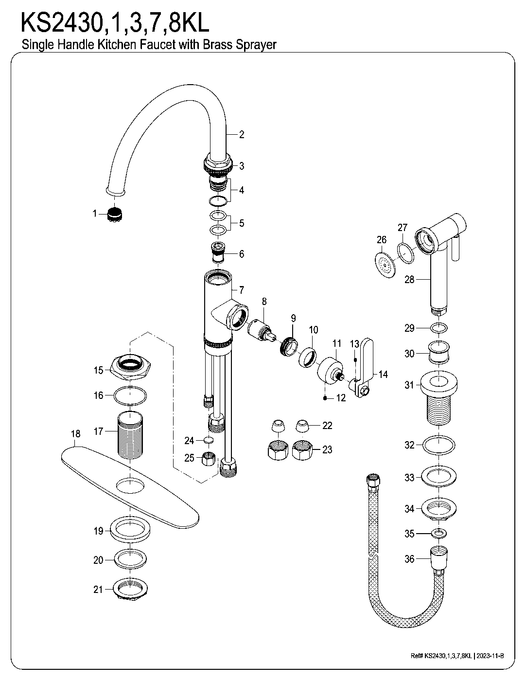 Whitaker KS2430KL exploded parts diagram
