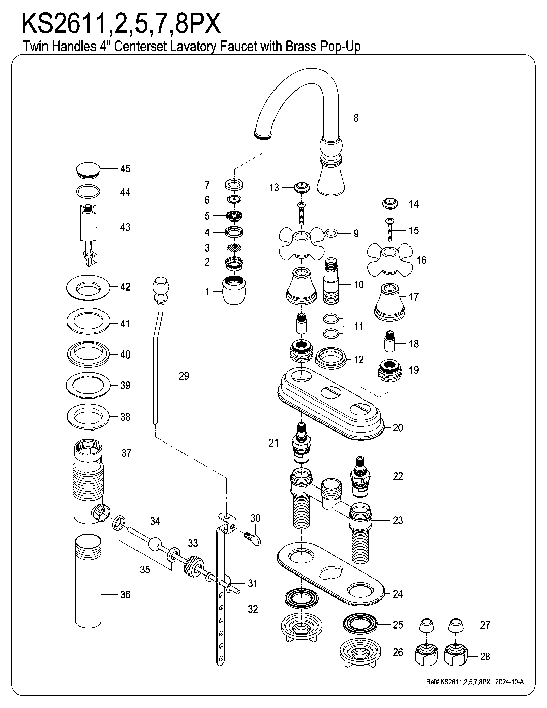 Kingston Brass KS2611PX exploded parts diagram