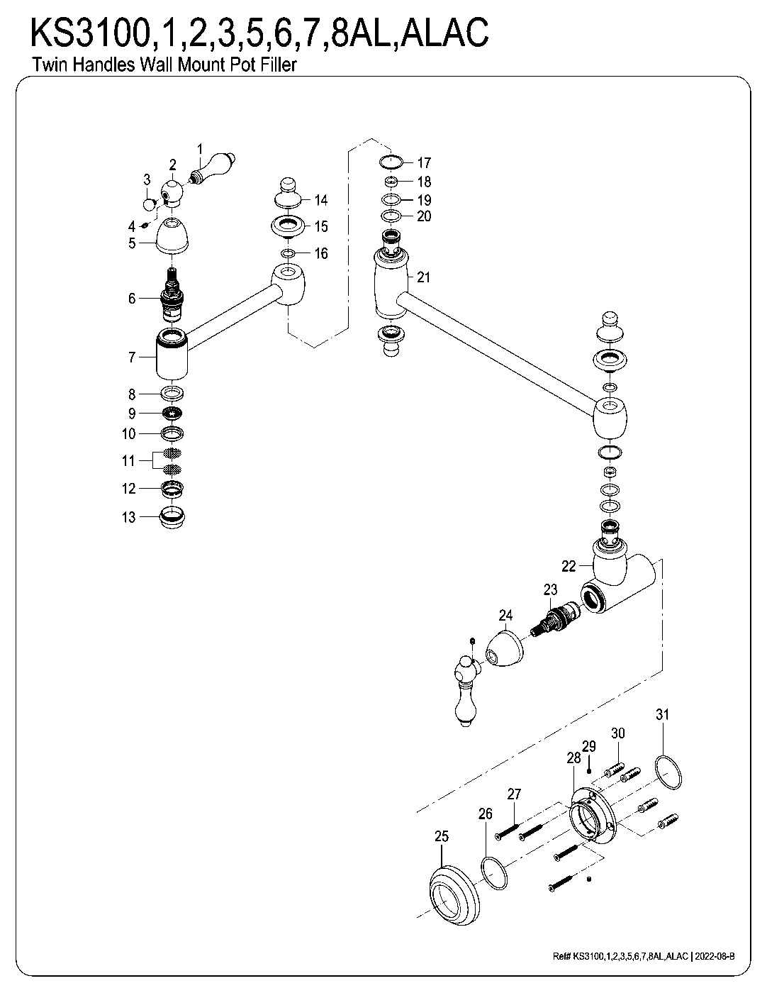 Kingston Brass KS3100AL exploded parts diagram