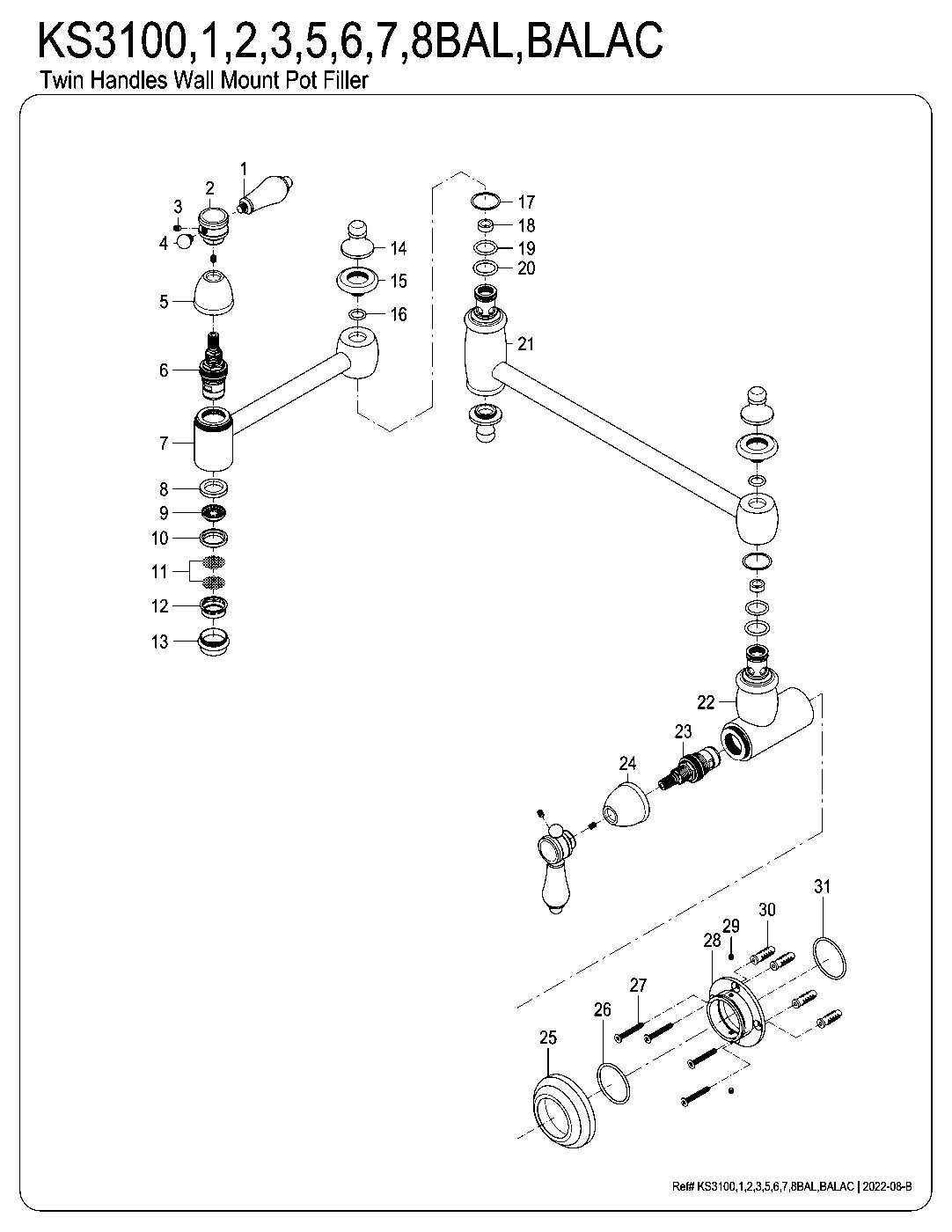 Kingston Brass KS3100BAL exploded parts diagram