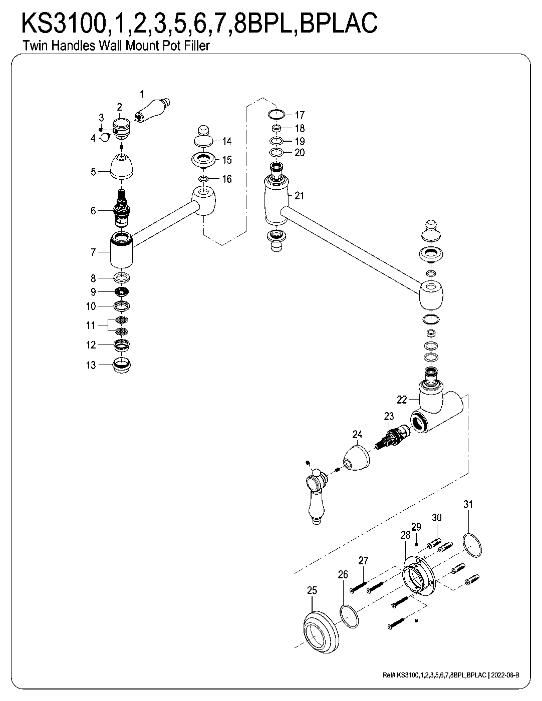 Bel-Air KS3100BPL exploded parts diagram
