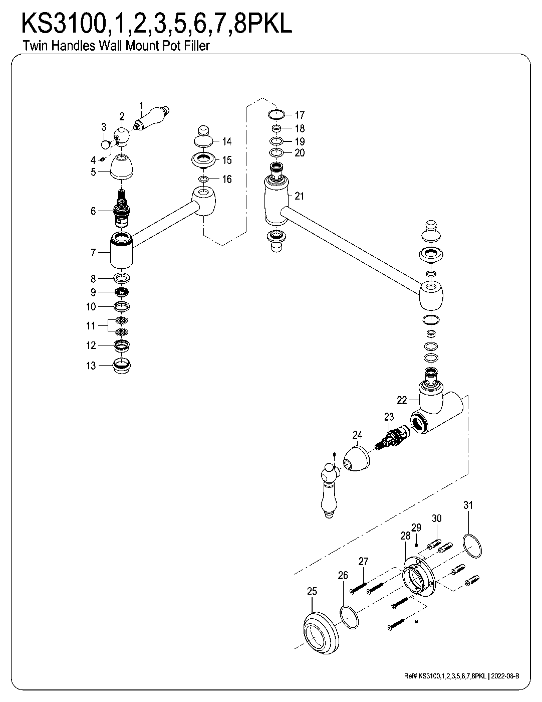 Kingston Brass KS3100PKL exploded parts diagram