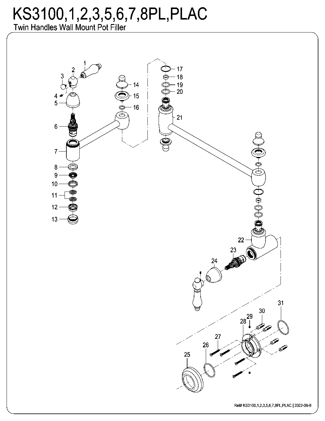 Restoration KS3100PL exploded parts diagram