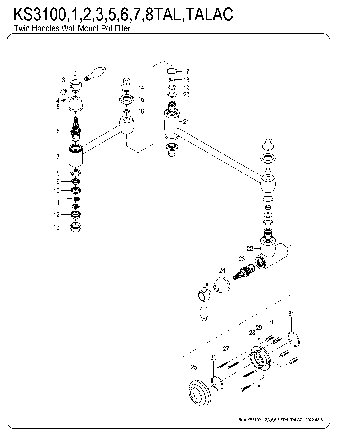 Kingston Brass KS3100TAL exploded parts diagram