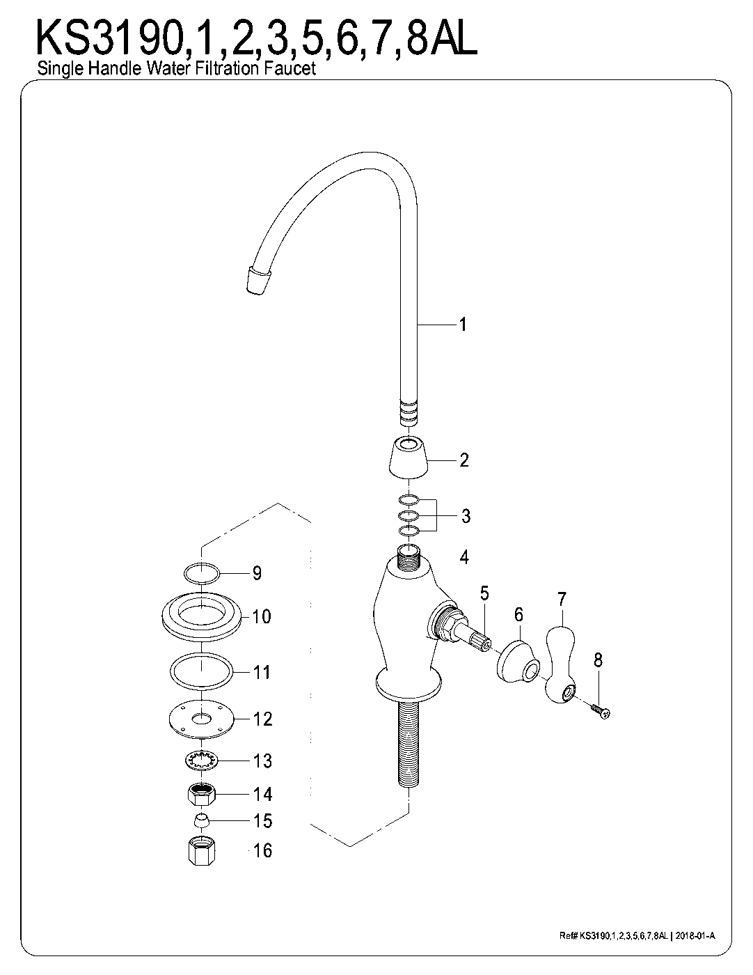 Kingston Brass KS3190AL exploded parts diagram