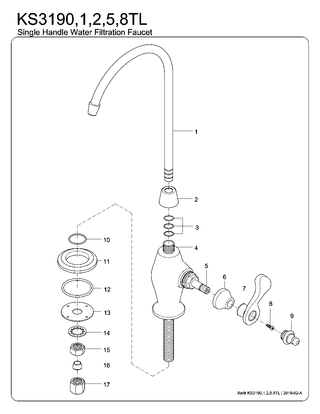 Kingston Brass KS3190TL exploded parts diagram