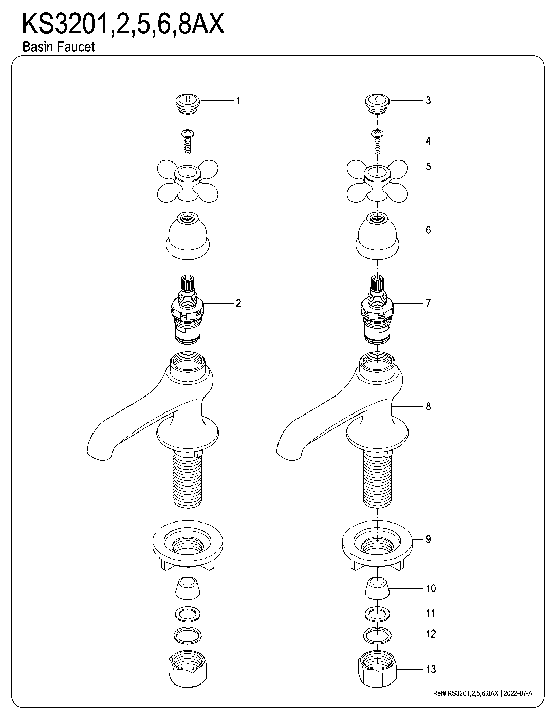 Kingston Brass KS3201AX exploded parts diagram