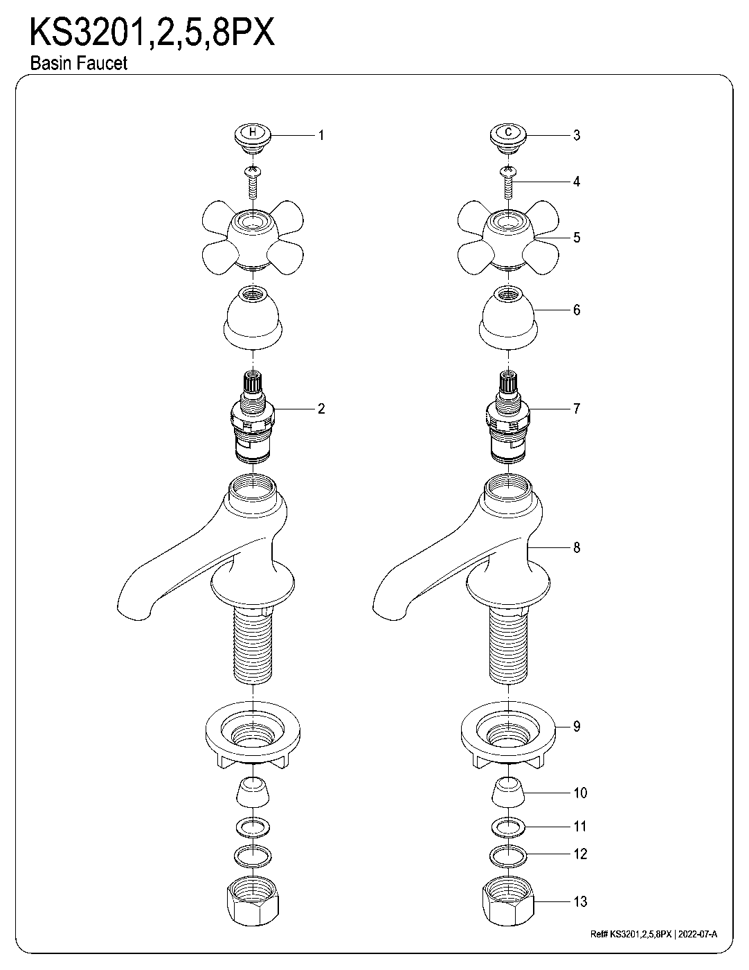Kingston Brass KS3201PX exploded parts diagram