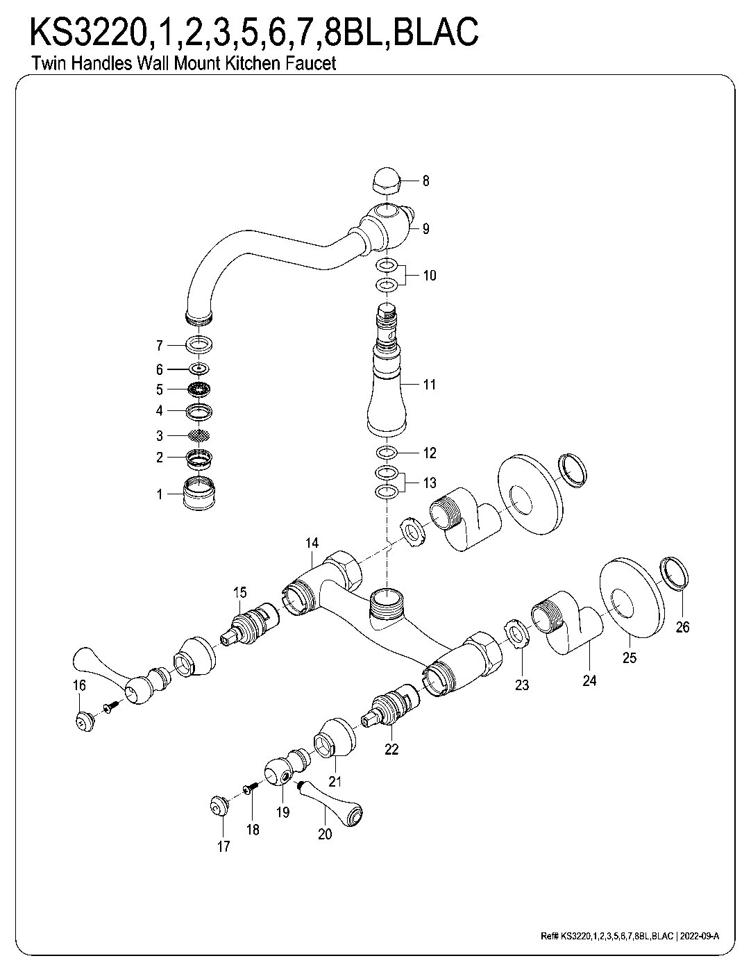 Kingston Brass KS3220BL exploded parts diagram