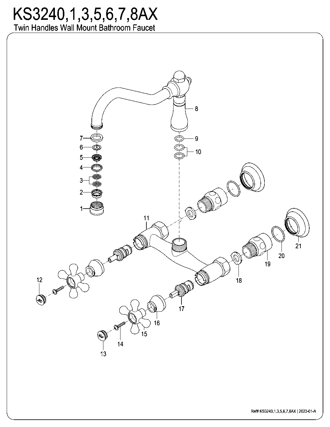 Kingston Brass KS3240AX exploded parts diagram