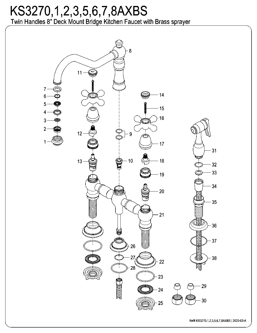 Kingston Brass KS3270AXBS exploded parts diagram