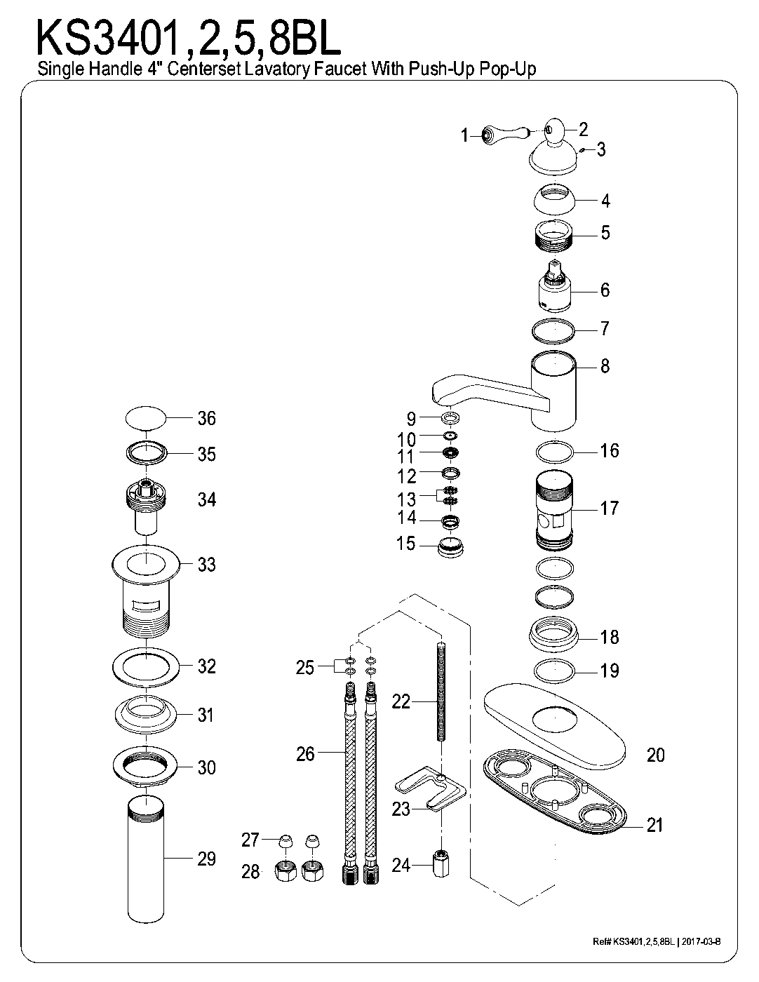 Kingston Brass KS3401BL exploded parts diagram