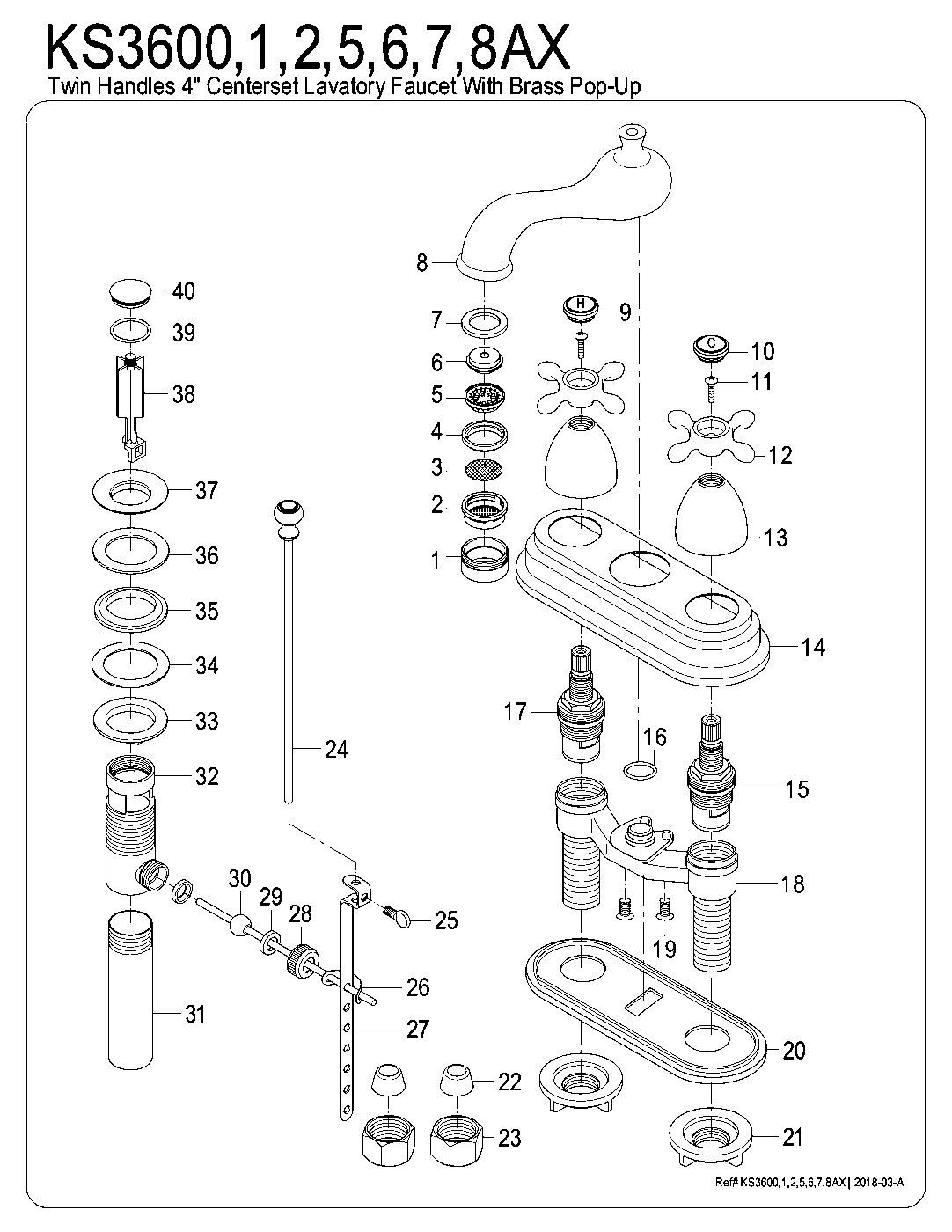 Kingston Brass KS3600AX exploded parts diagram