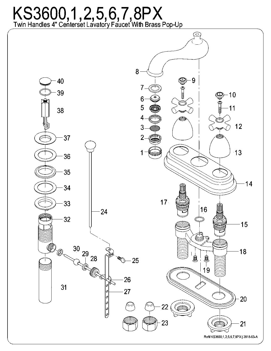 Kingston Brass KS3600PX exploded parts diagram