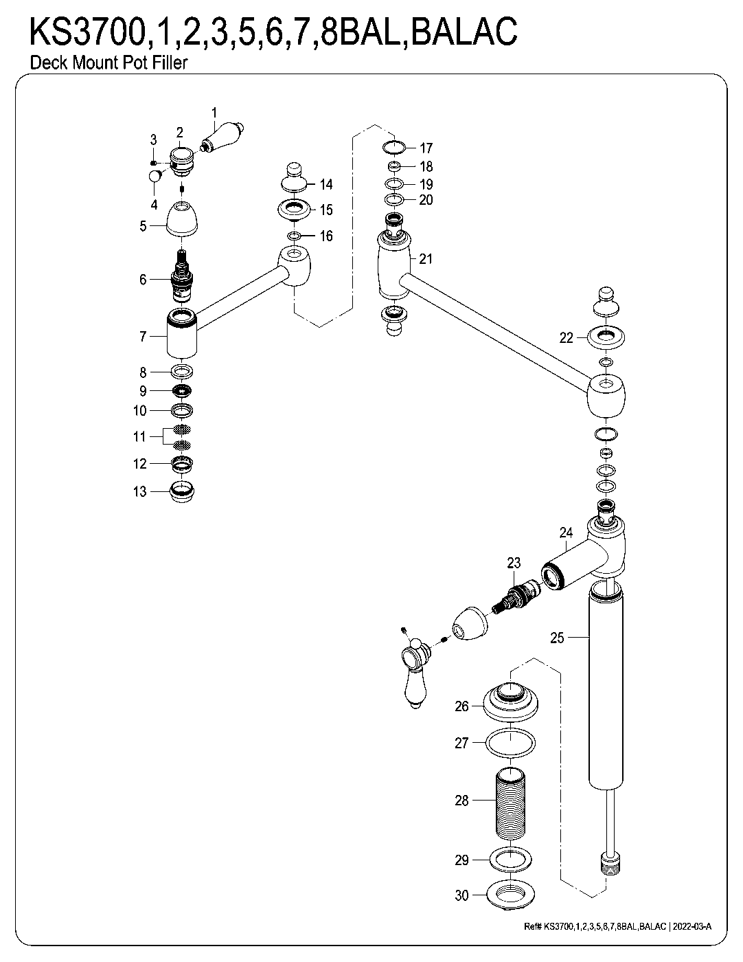 Heirloom KS3700BAL exploded parts diagram