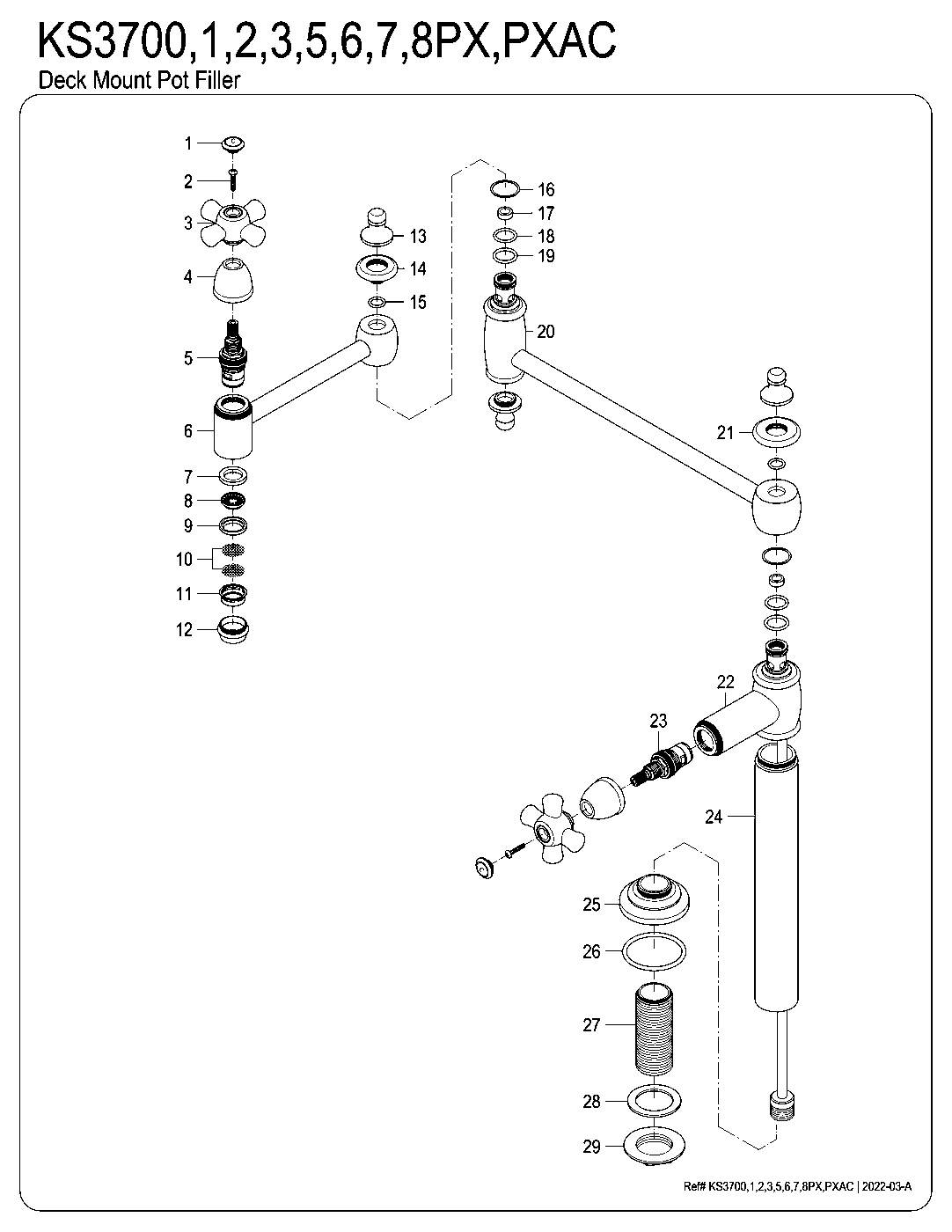 Restoration KS3705PX exploded parts diagram
