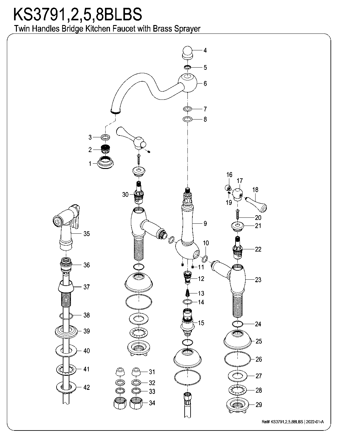 Kingston Brass KS3791BLBS exploded parts diagram