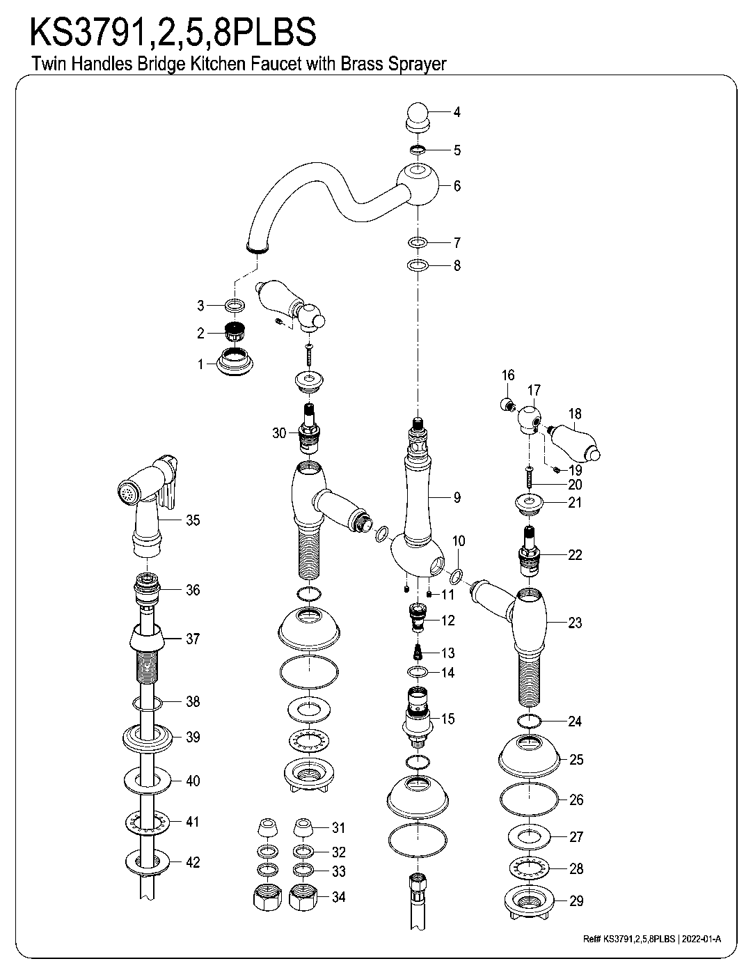Kingston Brass KS3791PLBS exploded parts diagram