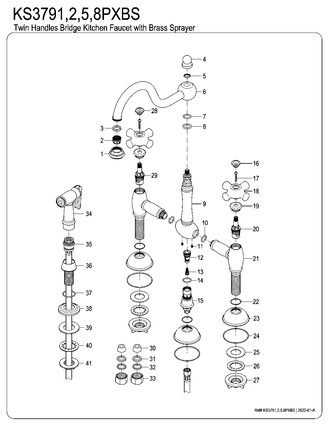 Restoration KS3791PXBS exploded parts diagram