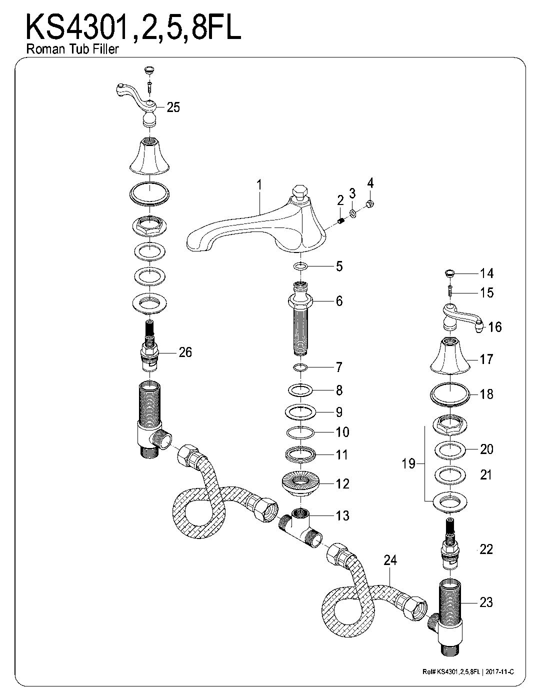 Kingston Brass KS4301FL exploded parts diagram
