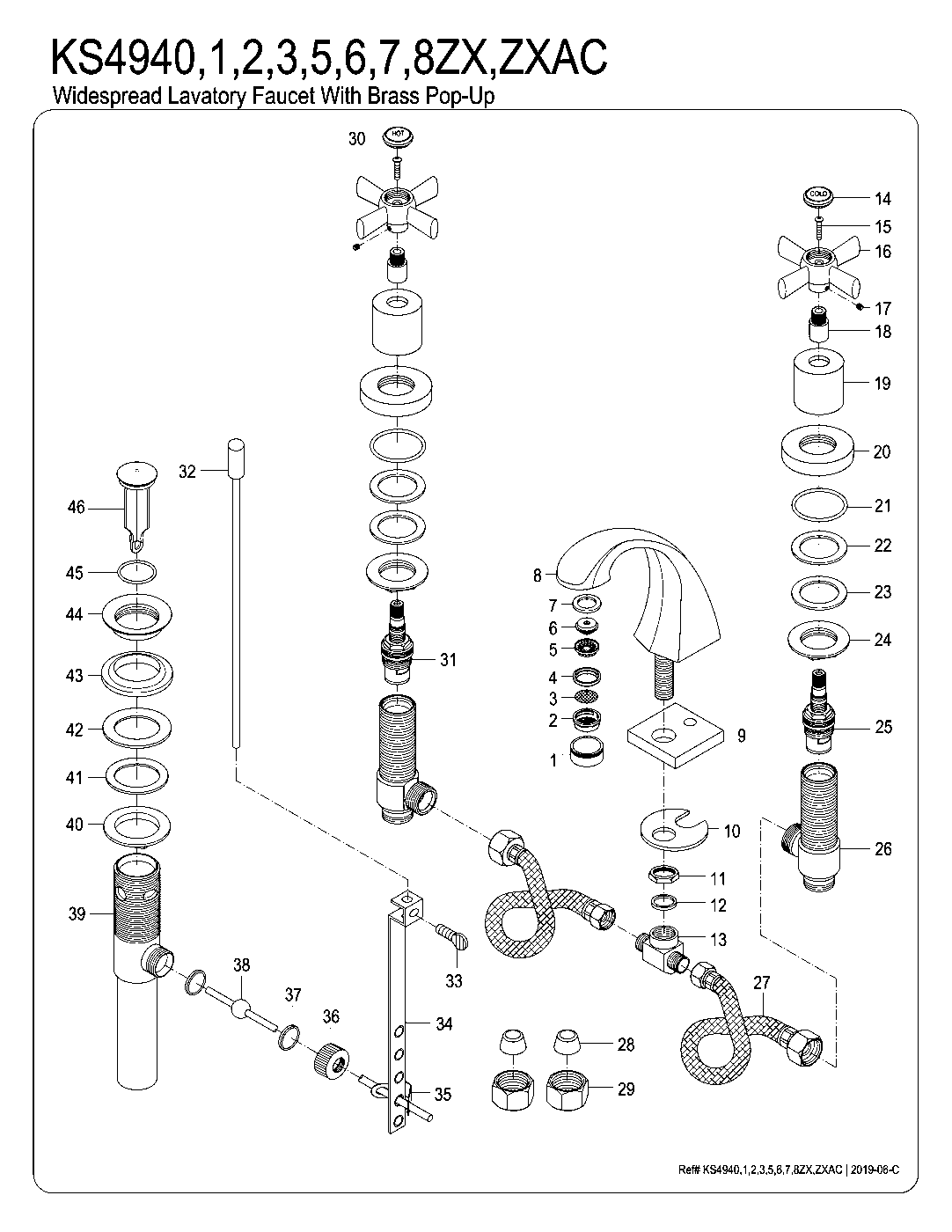 Kingston Brass KS4940ZX exploded parts diagram
