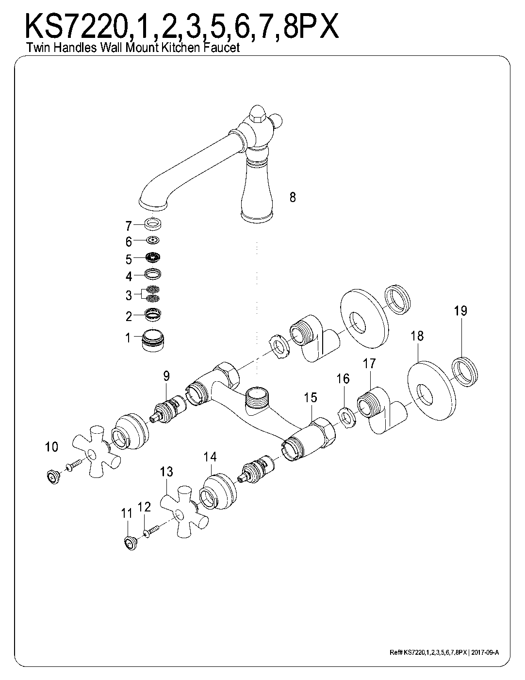 Kingston Brass KS7220PX exploded parts diagram
