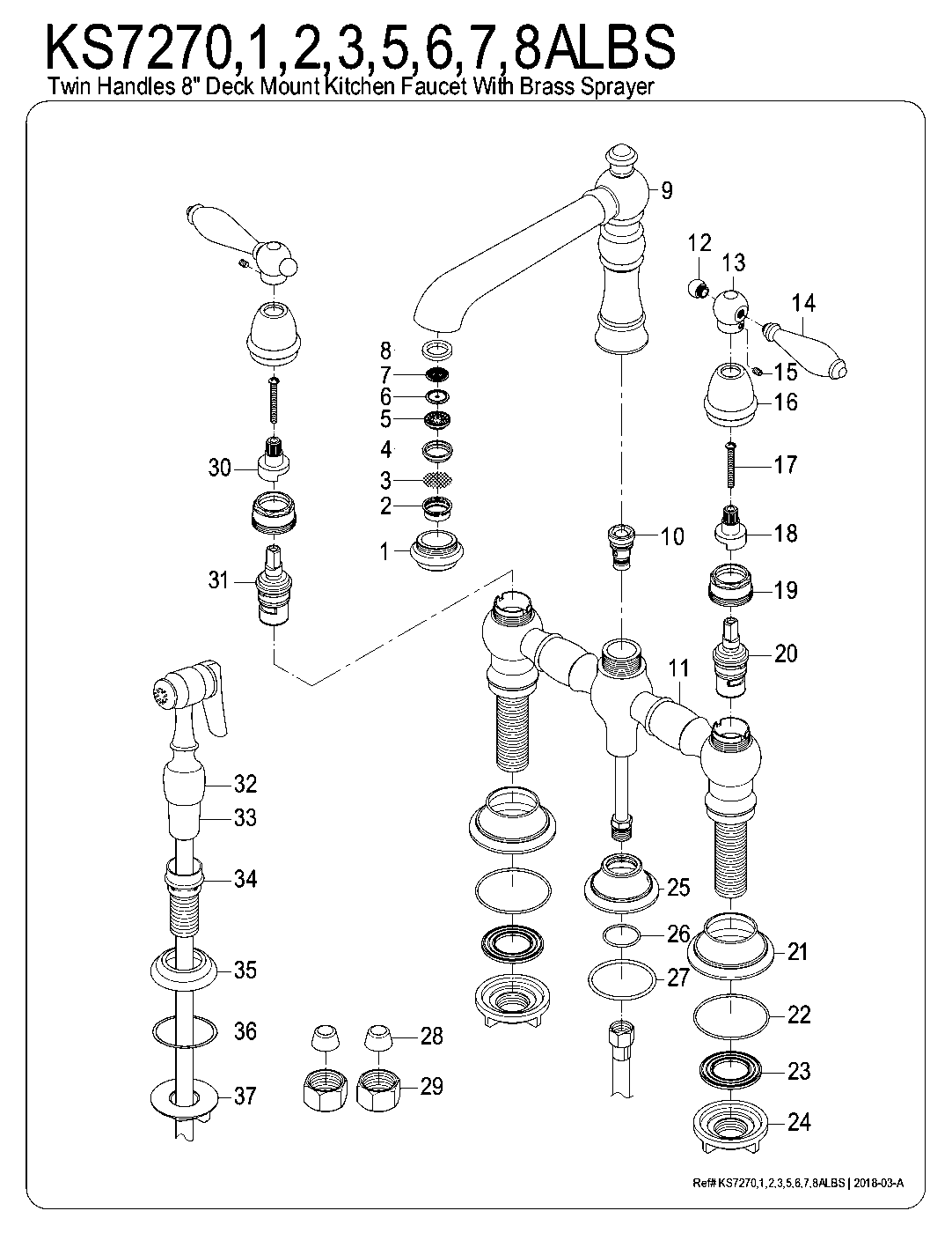 Kingston Brass KS7270ALBS exploded parts diagram