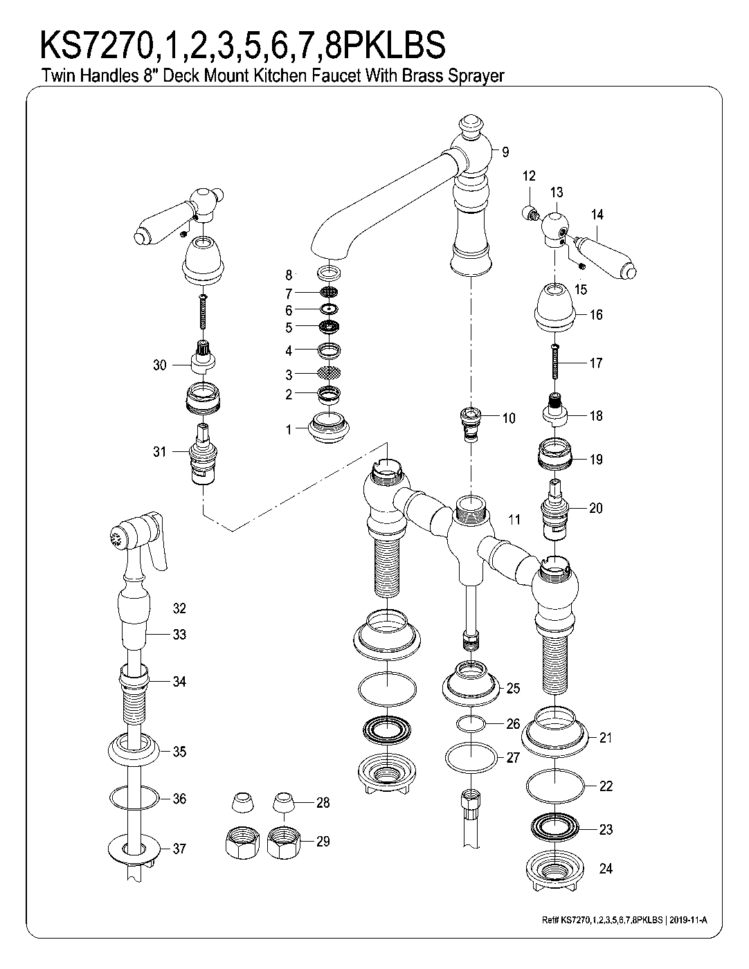 Kingston Brass KS7272PKLBS exploded parts diagram
