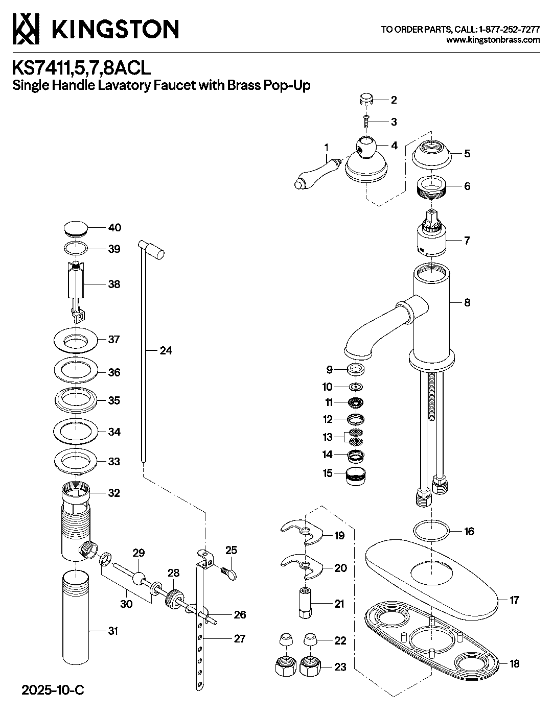 American Classic KS7411ACL exploded parts diagram