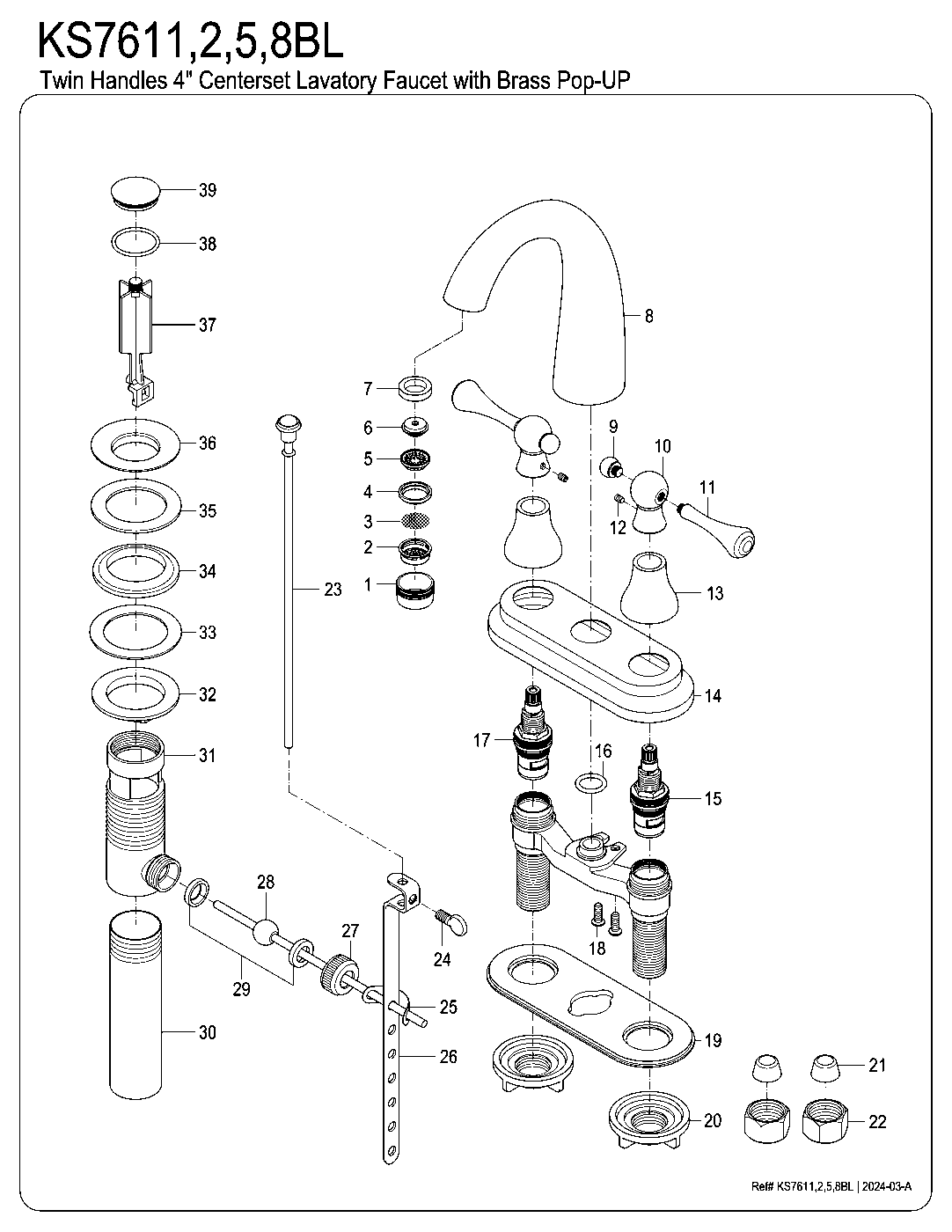 English Vintage KS7611BL exploded parts diagram