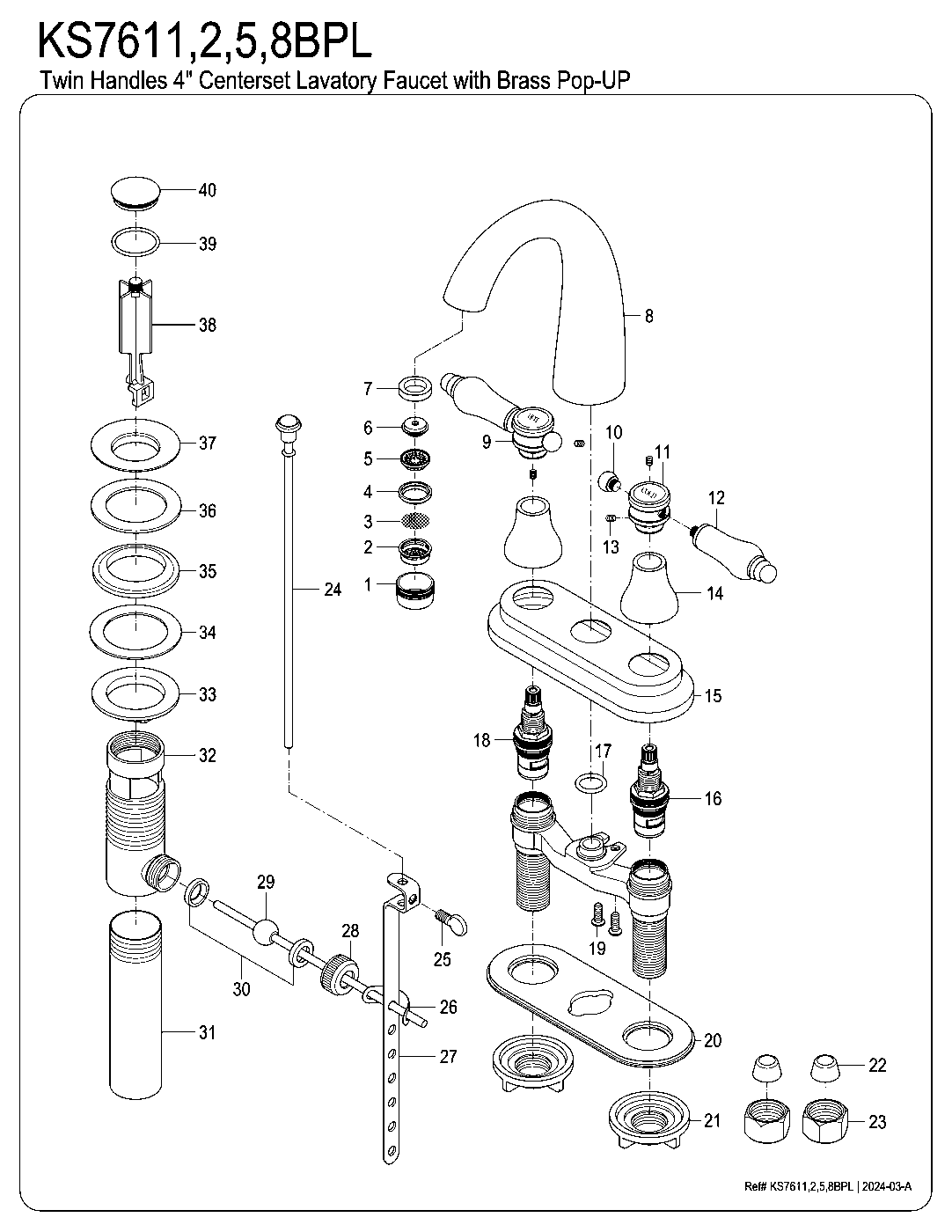 Kingston Brass KS7611BPL exploded parts diagram