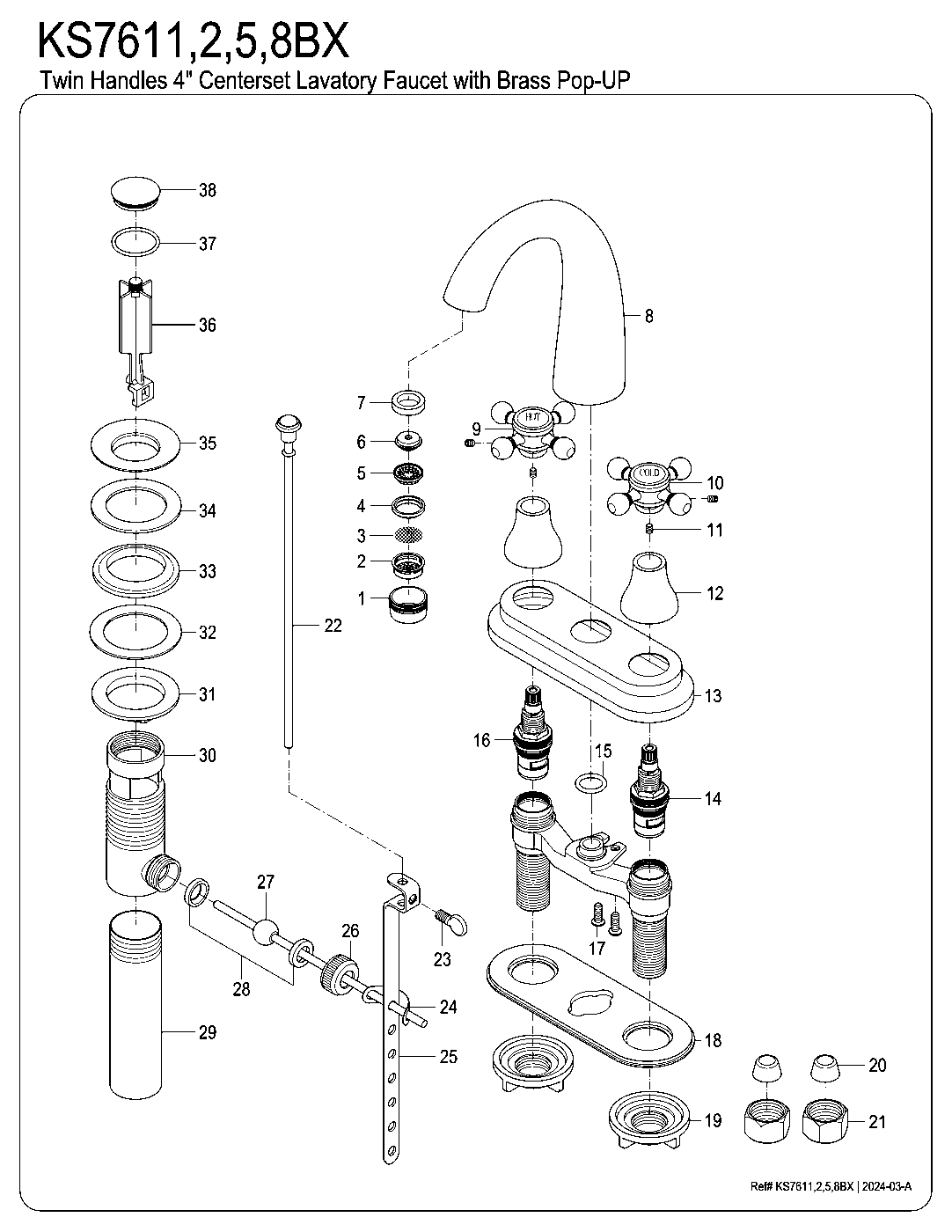 English Country KS7611BX exploded parts diagram