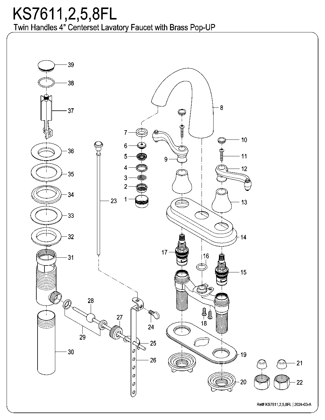 English Vintage KS7611FL exploded parts diagram