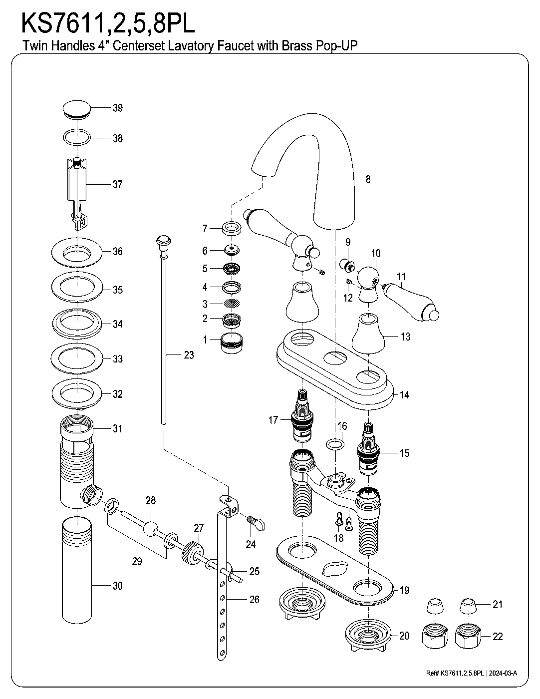English Vintage KS7611PL exploded parts diagram