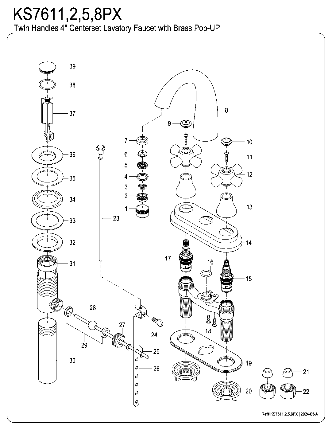 English Vintage KS7611PX exploded parts diagram