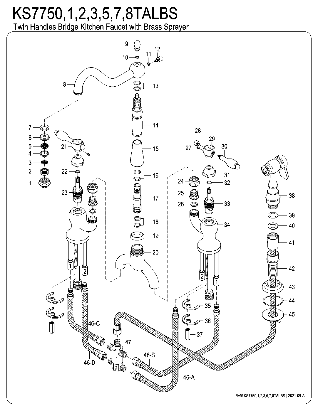 Kingston Brass KS7750TALBS exploded parts diagram