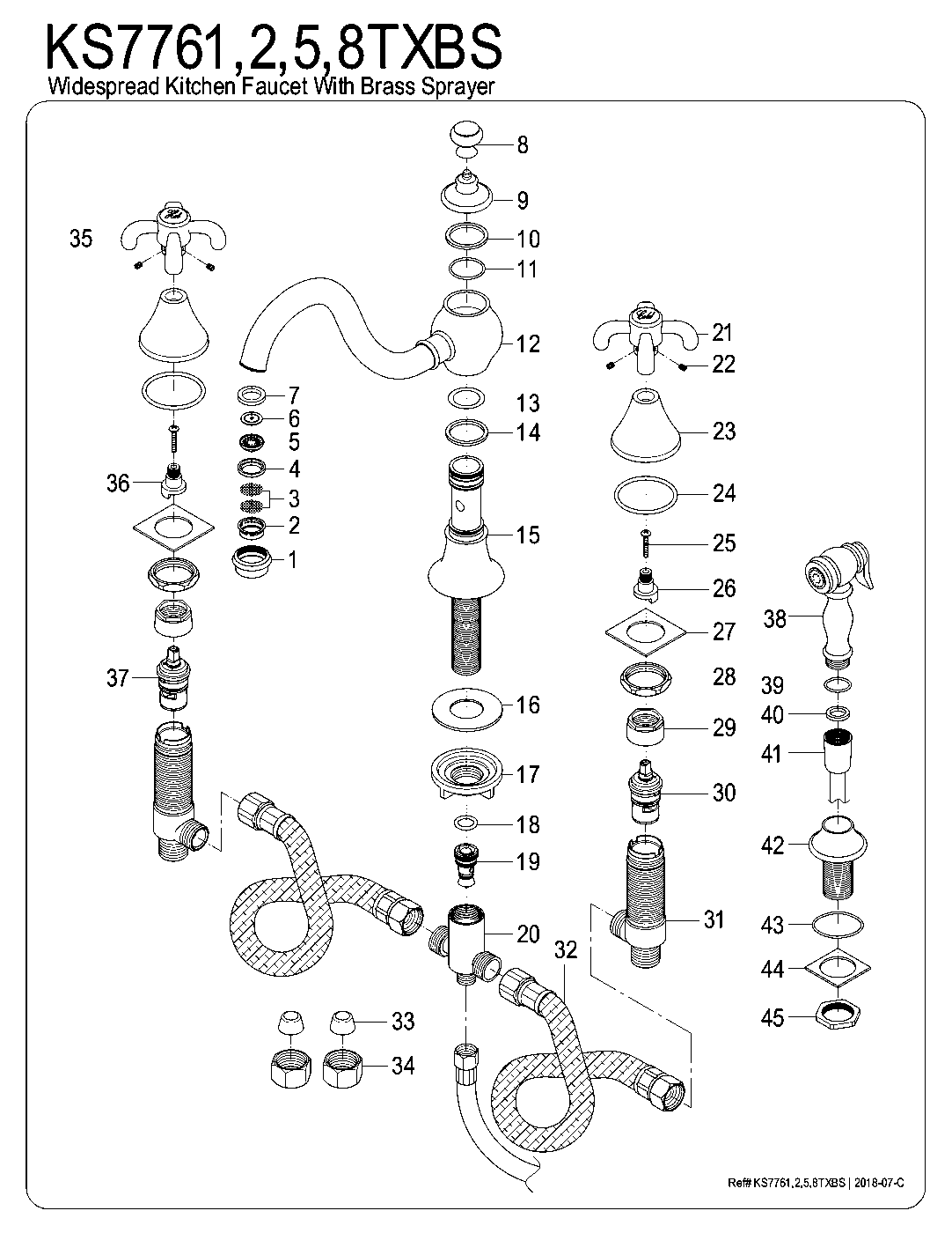 Kingston Brass KS7761TXBS exploded parts diagram